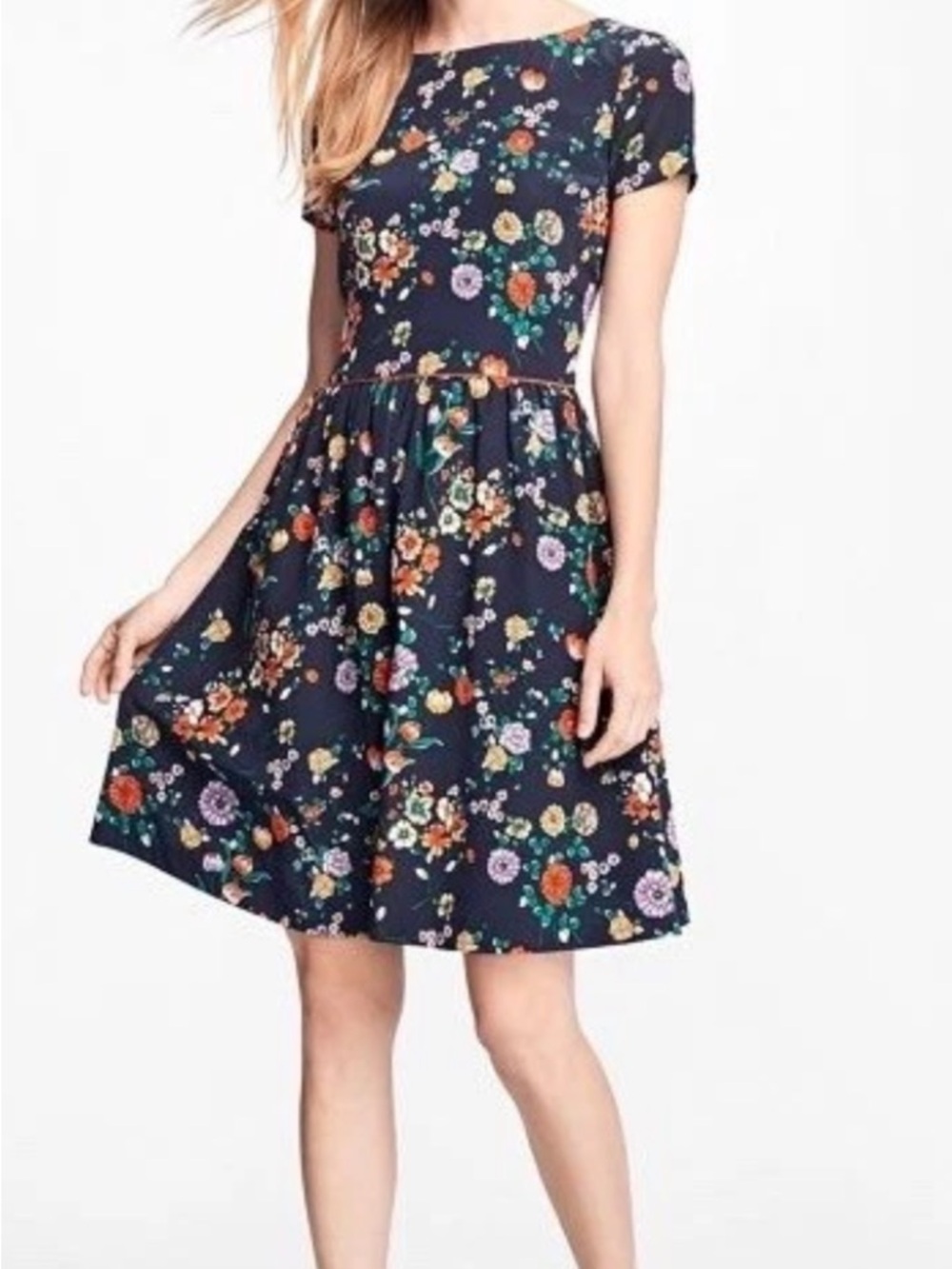 Brooks Brothers Red Fleece Navy Floral Fit-and-Flare Midi Dress